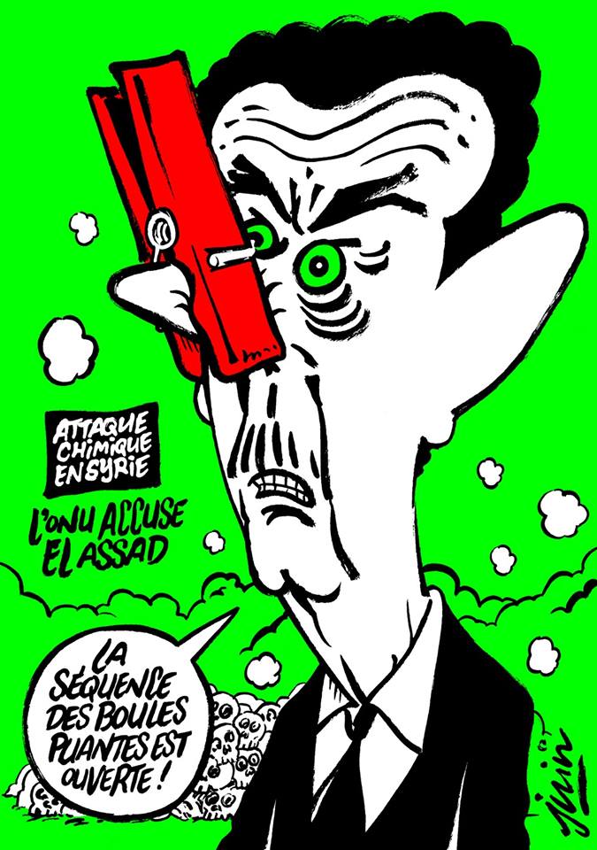 Charlie Hebdo нарисовал Асада с прищепкой на носу после ракетного удара США
