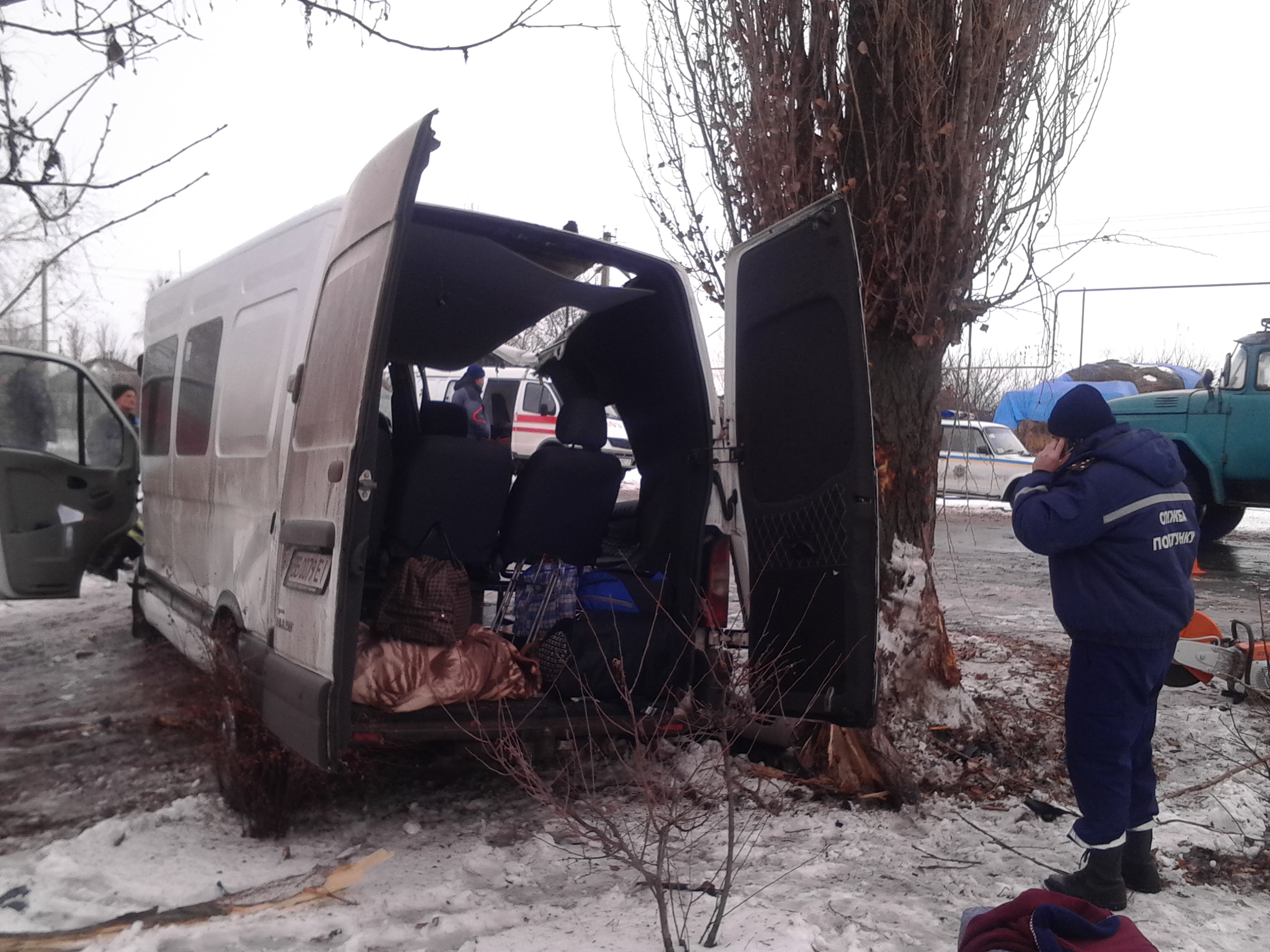 В Луганской обл. маршрутка врезалась в дерево, пострадали 10 человек