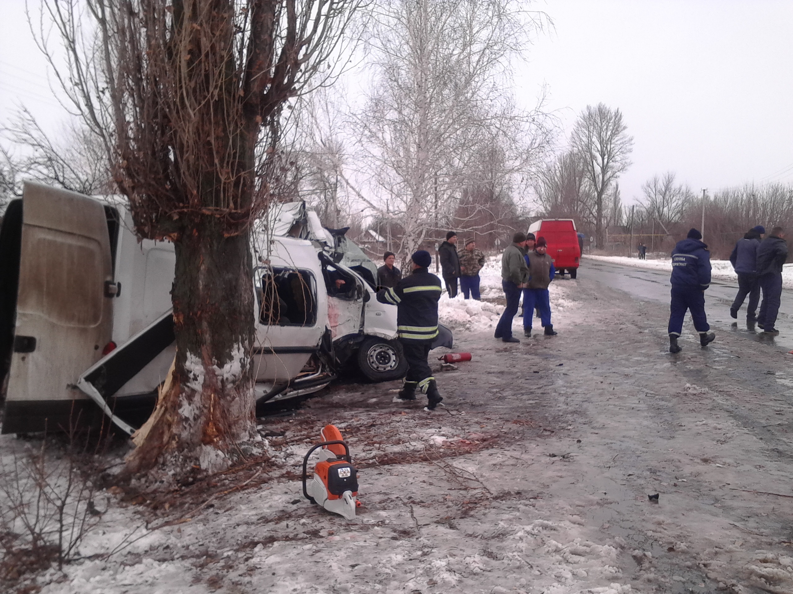 В Луганской обл. маршрутка врезалась в дерево, пострадали 10 человек